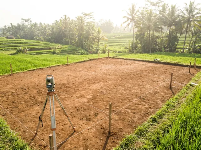 Bali land plot with rice terraces being evaluated for villa construction